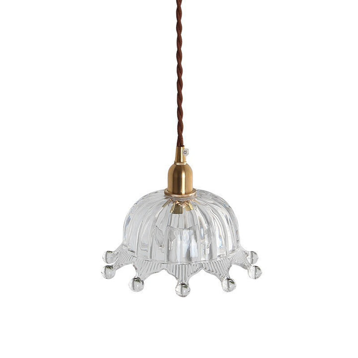 Traditional Japanese Brass Flower Glass Shade 1-Light Pendant Light For Bedroom