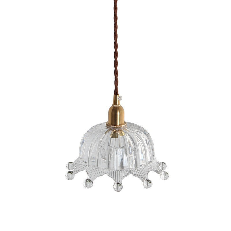 Traditional Japanese Brass Flower Glass Shade 1-Light Pendant Light For Bedroom