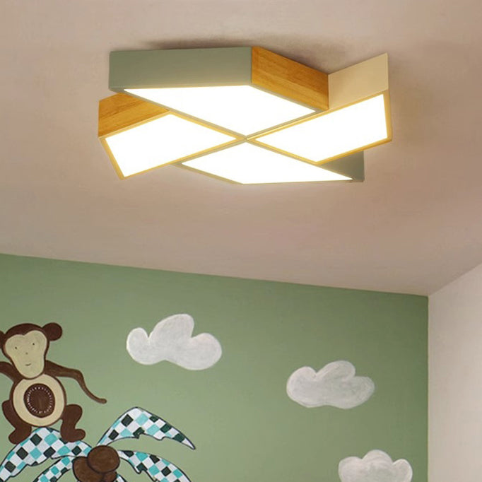 Zeitgenössische nordische Deckenleuchte aus massivem Holz mit Windmühle und LED für das Wohnzimmer 