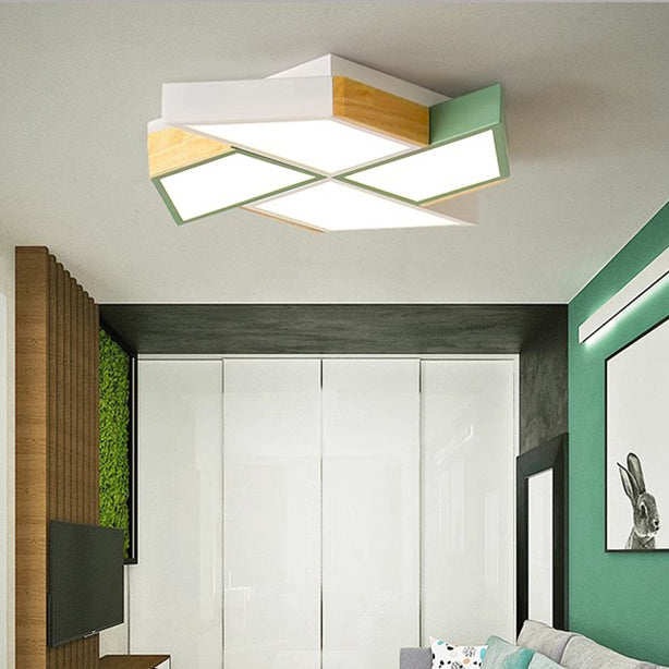 Zeitgenössische nordische Deckenleuchte aus massivem Holz mit Windmühle und LED für das Wohnzimmer 