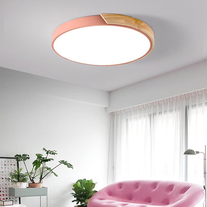 Luz de techo LED empotrada redonda de hierro acrílico macaron escandinavo contemporáneo para sala de estar 