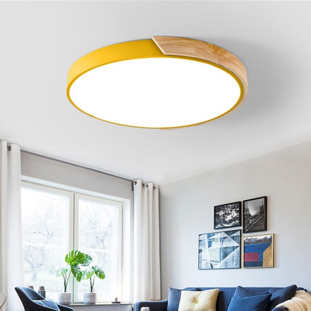 Luz de techo LED empotrada redonda de hierro acrílico macaron escandinavo contemporáneo para sala de estar 