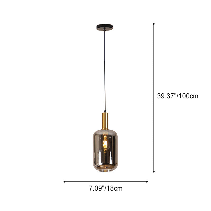 Pantalla de cilindro de vidrio nórdico contemporáneo Hardware Lámpara colgante de 1 luz para dormitorio 