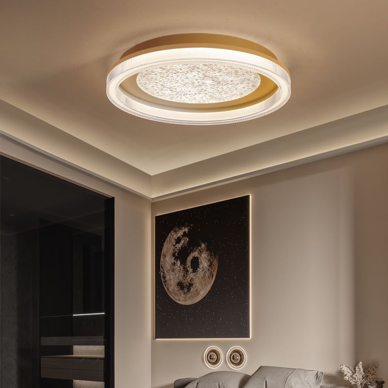 Modern Minimalist Round Iron Acrylic Starry Sky LED Flush Mount Ceiling Light For Bedroom