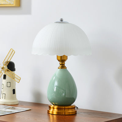 Traditional Vintage Glass Dome Shade Crack Ceramic Vase Base 1-Light Table Lamp For Bedroom
