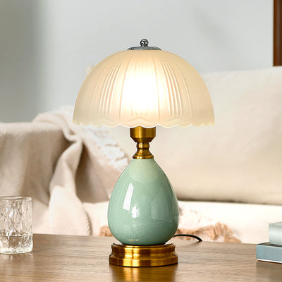 Traditional Vintage Glass Dome Shade Crack Ceramic Vase Base 1-Light Table Lamp For Bedroom