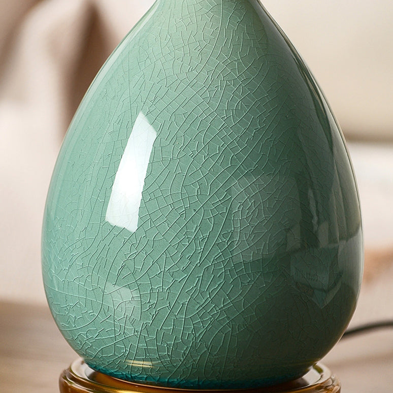 Traditional Vintage Glass Dome Shade Crack Ceramic Vase Base 1-Light Table Lamp For Bedroom