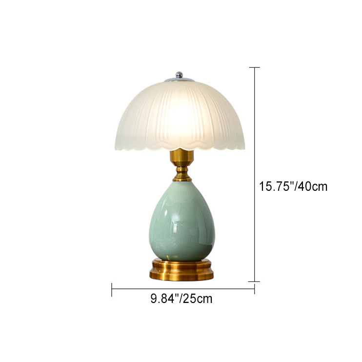 Traditional Vintage Glass Dome Shade Crack Ceramic Vase Base 1-Light Table Lamp For Bedroom