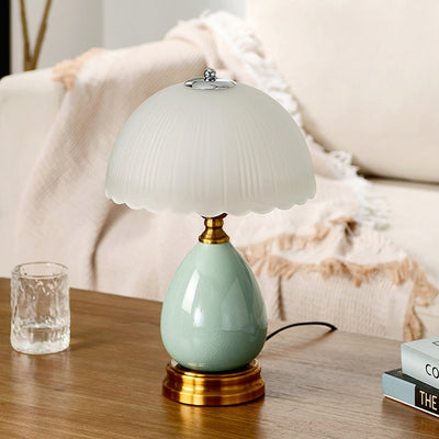 Traditional Vintage Glass Dome Shade Crack Ceramic Vase Base 1-Light Table Lamp For Bedroom
