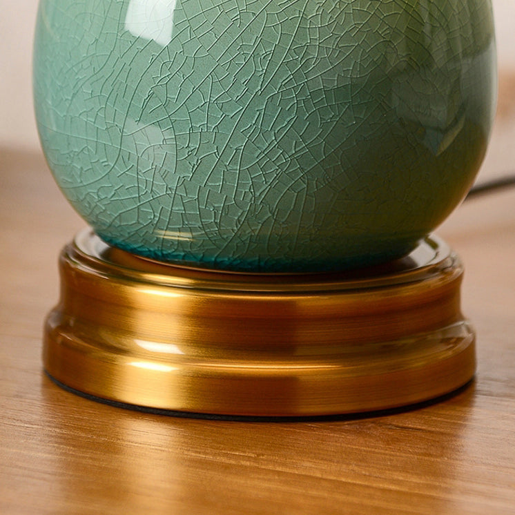 Traditional Vintage Glass Dome Shade Crack Ceramic Vase Base 1-Light Table Lamp For Bedroom