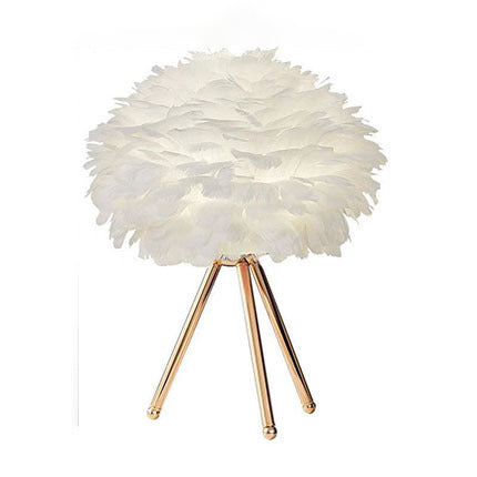 Lámpara de mesa de 1 luz con trípode de hardware y pantalla esférica de plumas francesa tradicional para dormitorio 