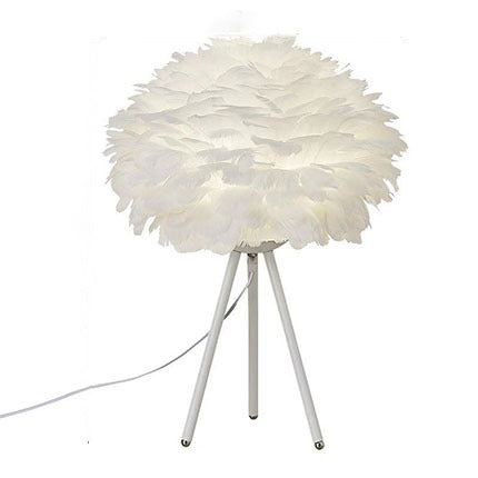 Lámpara de mesa de 1 luz con trípode de hardware y pantalla esférica de plumas francesa tradicional para dormitorio 