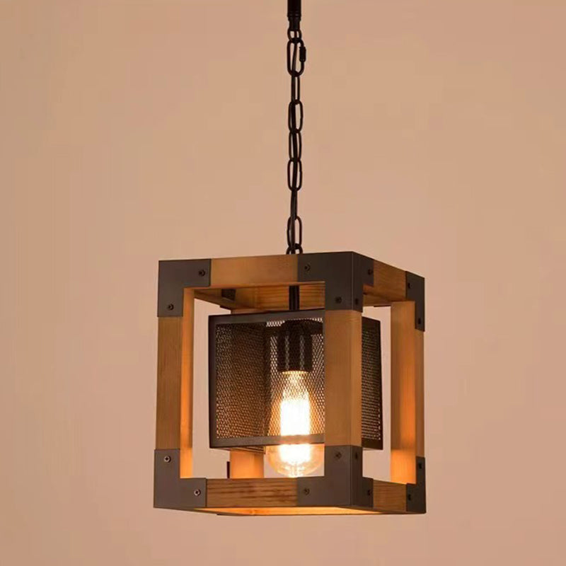 Ferme traditionnelle Cadre carré en bois massif Fer à 1/4/5 lumières Lustre pour îlot pour salle à manger 