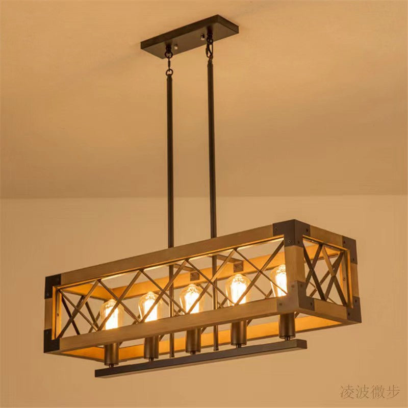 Ferme traditionnelle Cadre carré en bois massif Fer à 1/4/5 lumières Lustre pour îlot pour salle à manger 