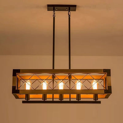 Ferme traditionnelle Cadre carré en bois massif Fer à 1/4/5 lumières Lustre pour îlot pour salle à manger 