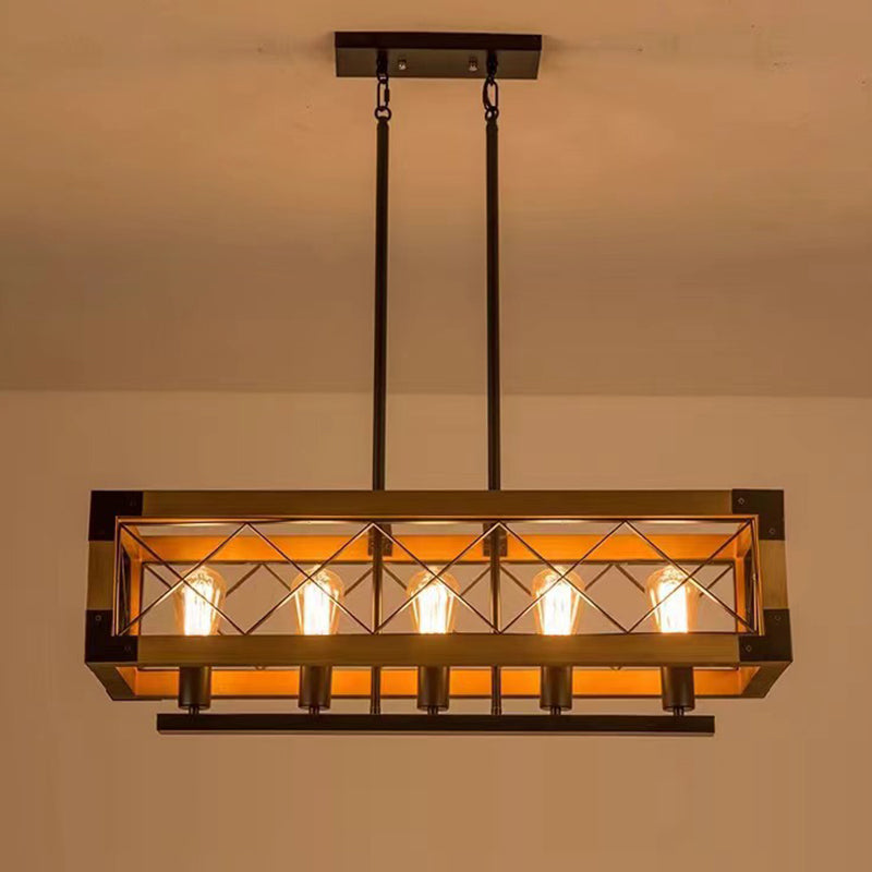 Ferme traditionnelle Cadre carré en bois massif Fer à 1/4/5 lumières Lustre pour îlot pour salle à manger 