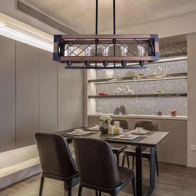 Ferme traditionnelle Cadre carré en bois massif Fer à 1/4/5 lumières Lustre pour îlot pour salle à manger 