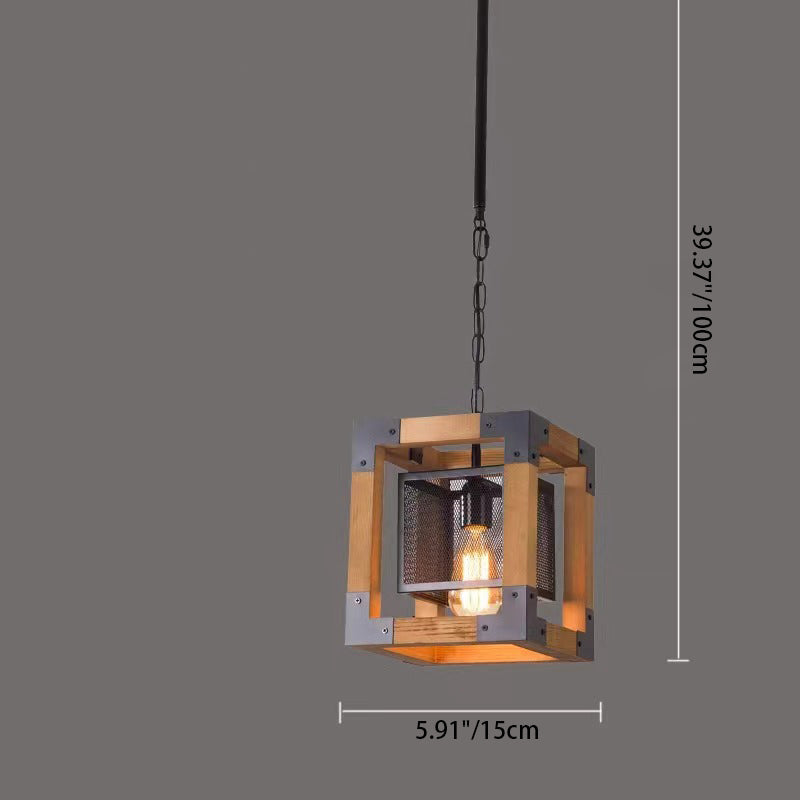 Ferme traditionnelle Cadre carré en bois massif Fer à 1/4/5 lumières Lustre pour îlot pour salle à manger 
