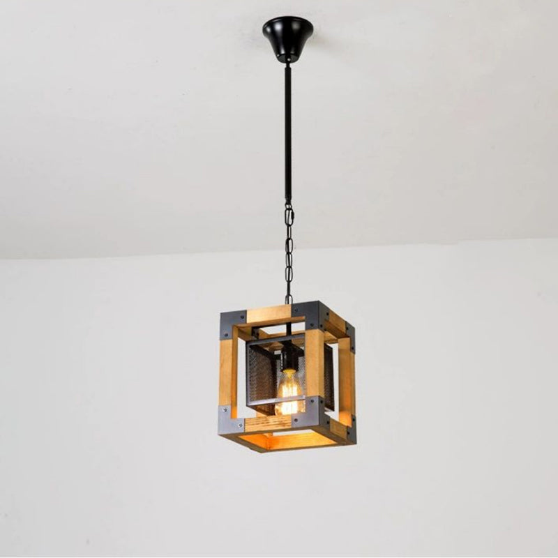 Ferme traditionnelle Cadre carré en bois massif Fer à 1/4/5 lumières Lustre pour îlot pour salle à manger 