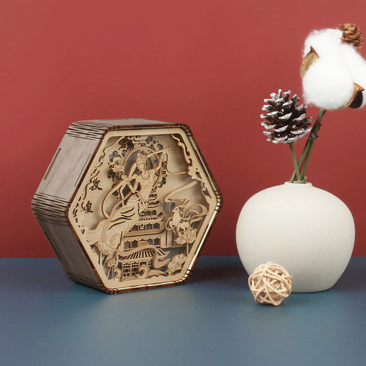 Zeitgenössische Kreative Holzschnitzerei Hexagonaler Rahmen LED Tischlampe Für Schlafzimmer 