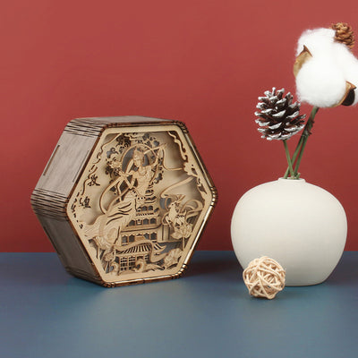 Contemporary Creative Wooden Carving Hexagonal Frame LED Table Lamp For Bedroom