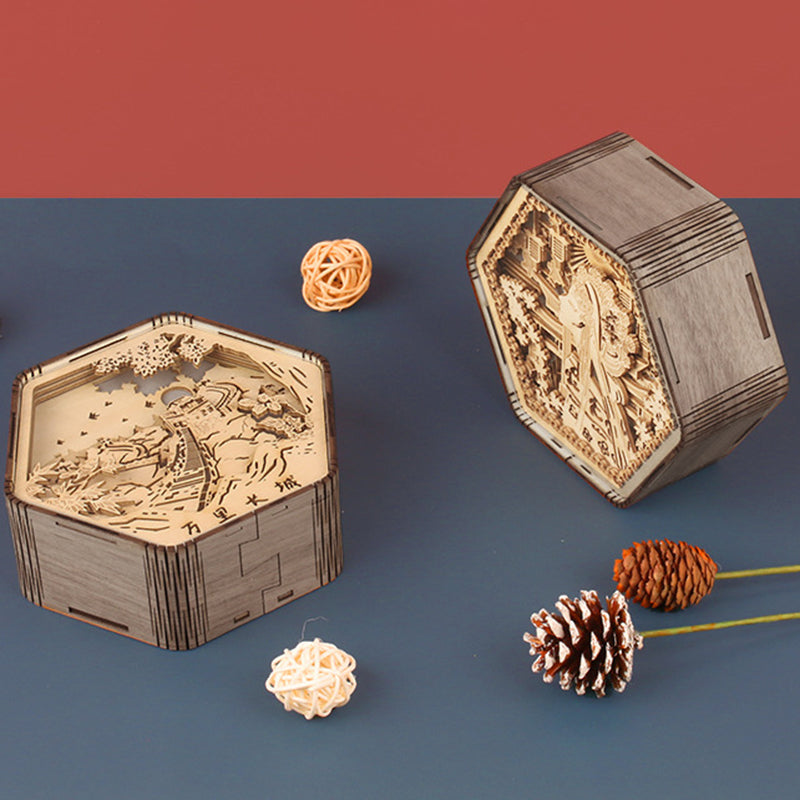 Zeitgenössische Kreative Holzschnitzerei Hexagonaler Rahmen LED Tischlampe Für Schlafzimmer 