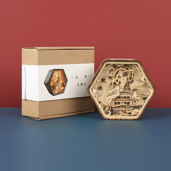 Zeitgenössische Kreative Holzschnitzerei Hexagonaler Rahmen LED Tischlampe Für Schlafzimmer 