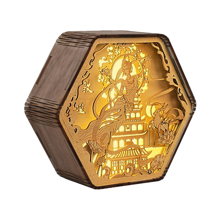 Zeitgenössische Kreative Holzschnitzerei Hexagonaler Rahmen LED Tischlampe Für Schlafzimmer 