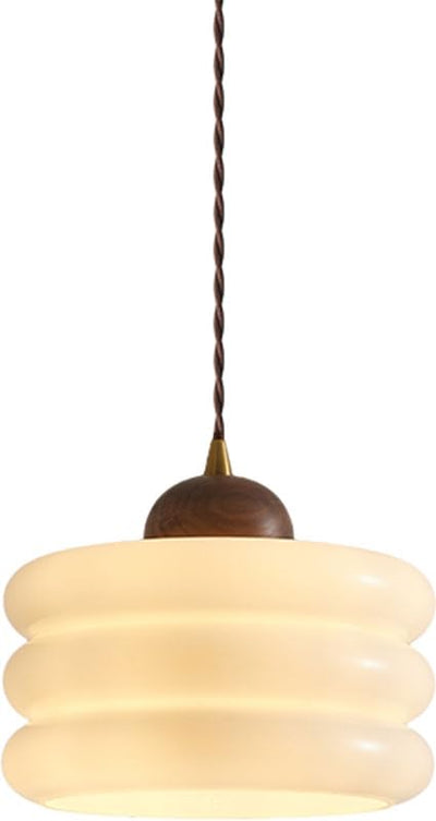 Suspension Luminaire en Verre Rond Simplicité Contemporaine avec Abat-jour en Bois de Noyer 1 Lumière pour Salon 