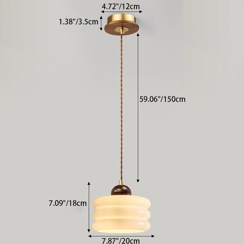 Suspension Luminaire en Verre Rond Simplicité Contemporaine avec Abat-jour en Bois de Noyer 1 Lumière pour Salon 