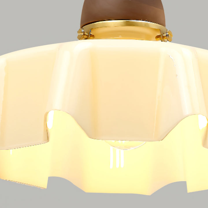 Pantalla de vidrio con flor pastoral francesa tradicional, madera de nogal, lámpara colgante de 1 luz para sala de estar 
