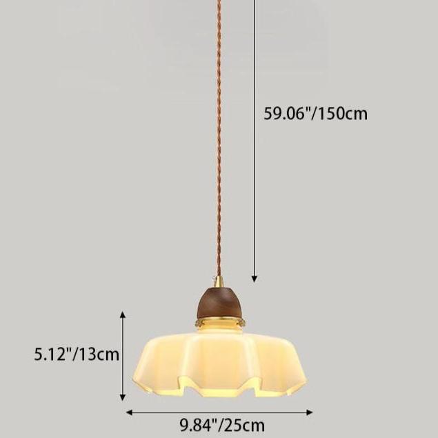 Pantalla de vidrio con flor pastoral francesa tradicional, madera de nogal, lámpara colgante de 1 luz para sala de estar 