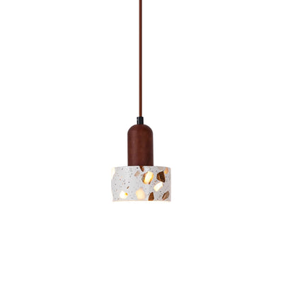 Lámpara colgante de 1 luz con pantalla cilíndrica de terrazo de madera maciza nórdica contemporánea para sala de estar 