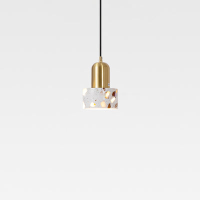 Lámpara colgante de 1 luz con pantalla cilíndrica de terrazo de madera maciza nórdica contemporánea para sala de estar 