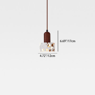 Lámpara colgante de 1 luz con pantalla cilíndrica de terrazo de madera maciza nórdica contemporánea para sala de estar 