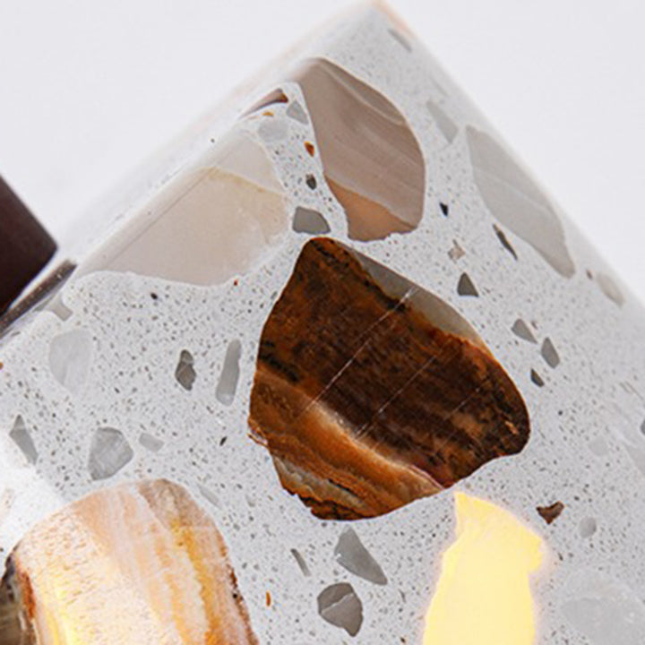 Suspension lumineuse contemporaine nordique en bois massif avec abat-jour en terrazzo cylindre 1 lumière pour salon 