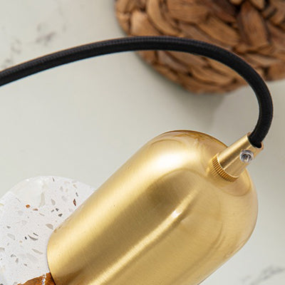 Lámpara colgante de 1 luz con pantalla cilíndrica de terrazo de madera maciza nórdica contemporánea para sala de estar 