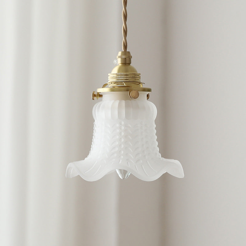 Traditionelle französische Messing-Blumenglas-Schirm 1-Licht-Pendelleuchte für das Schlafzimmer 