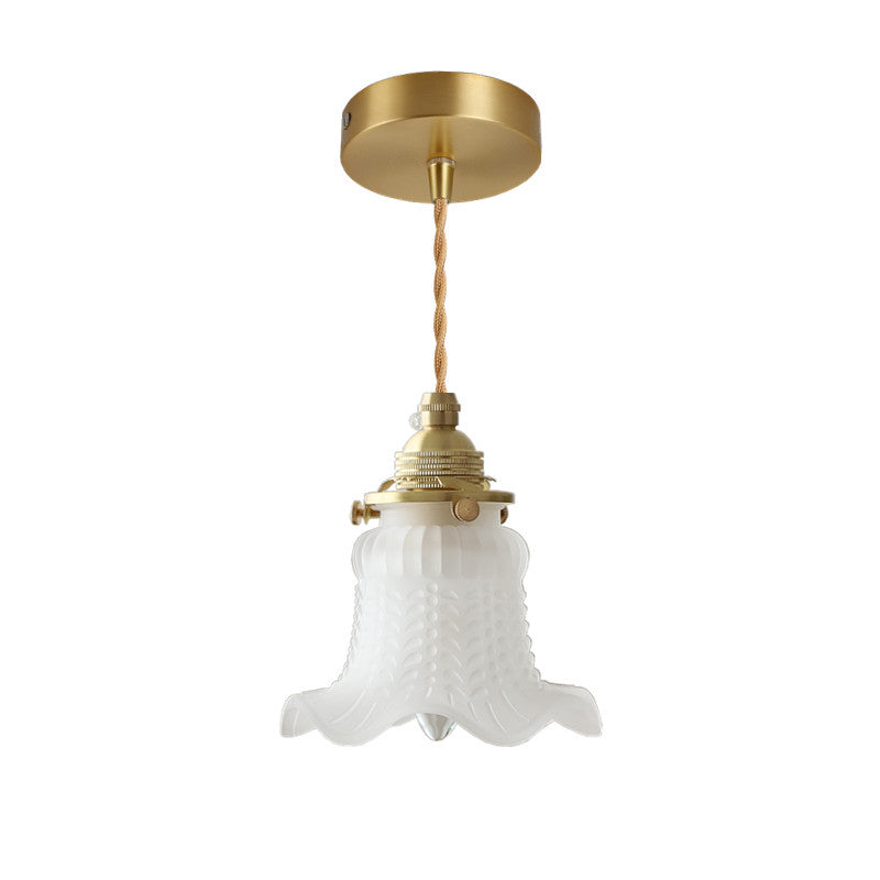 Traditionelle französische Messing-Blumenglas-Schirm 1-Licht-Pendelleuchte für das Schlafzimmer 