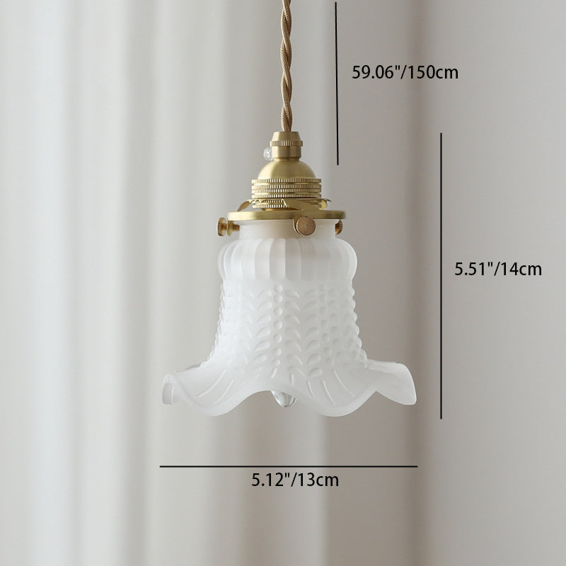 Traditionelle französische Messing-Blumenglas-Schirm 1-Licht-Pendelleuchte für das Schlafzimmer 