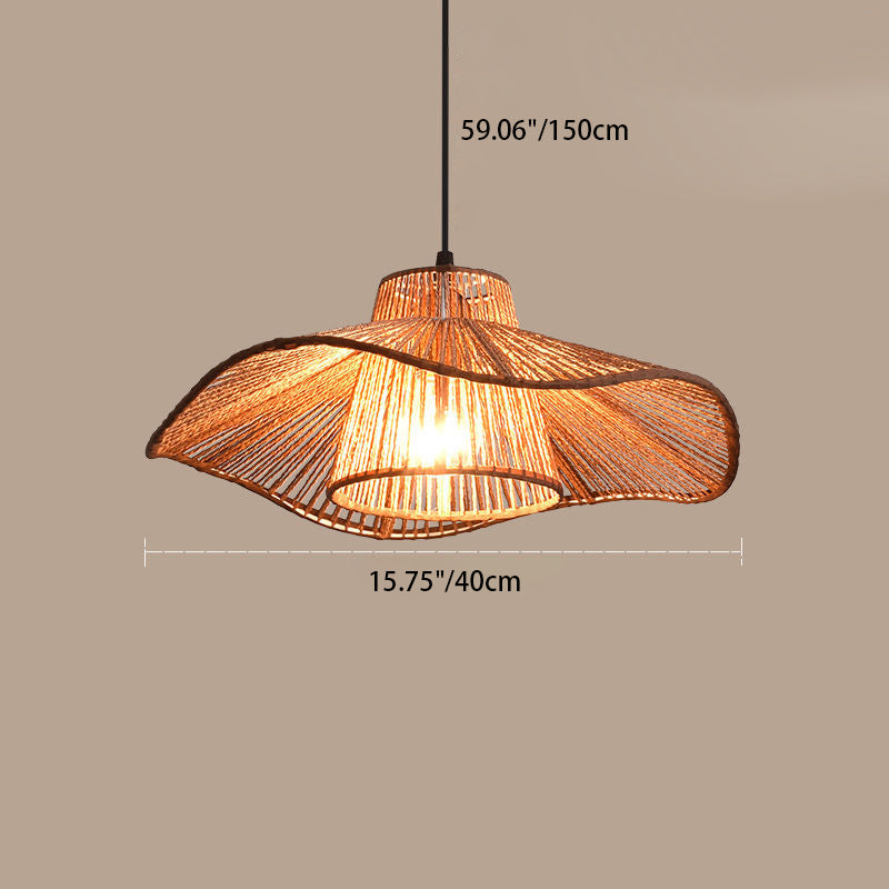 Suspension Luminaire 1 Lumière Pour Salle à Manger avec Chapeau de Paille Tissé en Corde de Chanvre Japonais Traditionnel 
