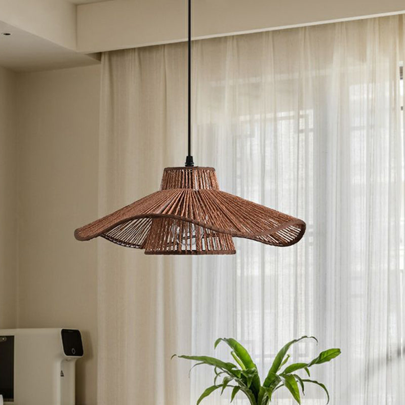 Suspension Luminaire 1 Lumière Pour Salle à Manger avec Chapeau de Paille Tissé en Corde de Chanvre Japonais Traditionnel 