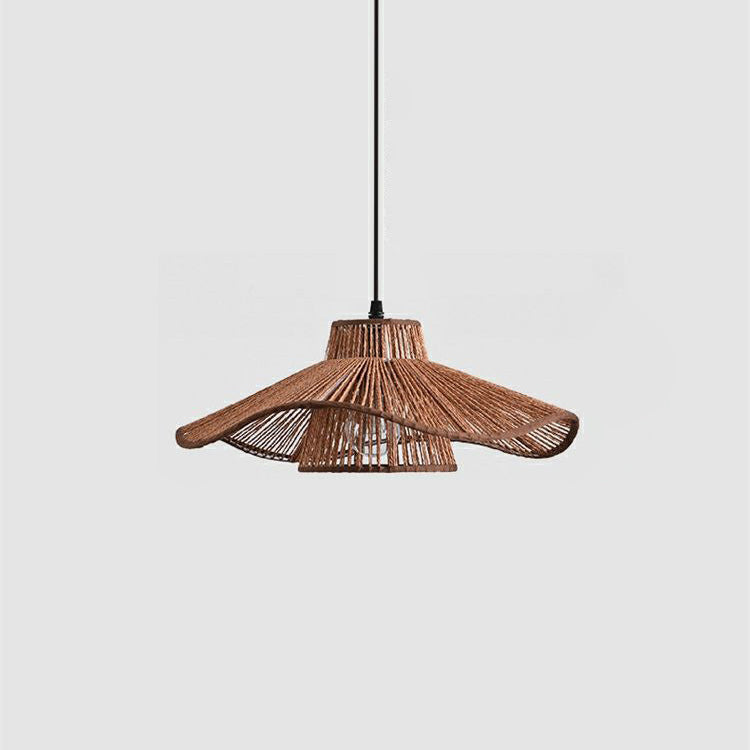 Suspension Luminaire 1 Lumière Pour Salle à Manger avec Chapeau de Paille Tissé en Corde de Chanvre Japonais Traditionnel 