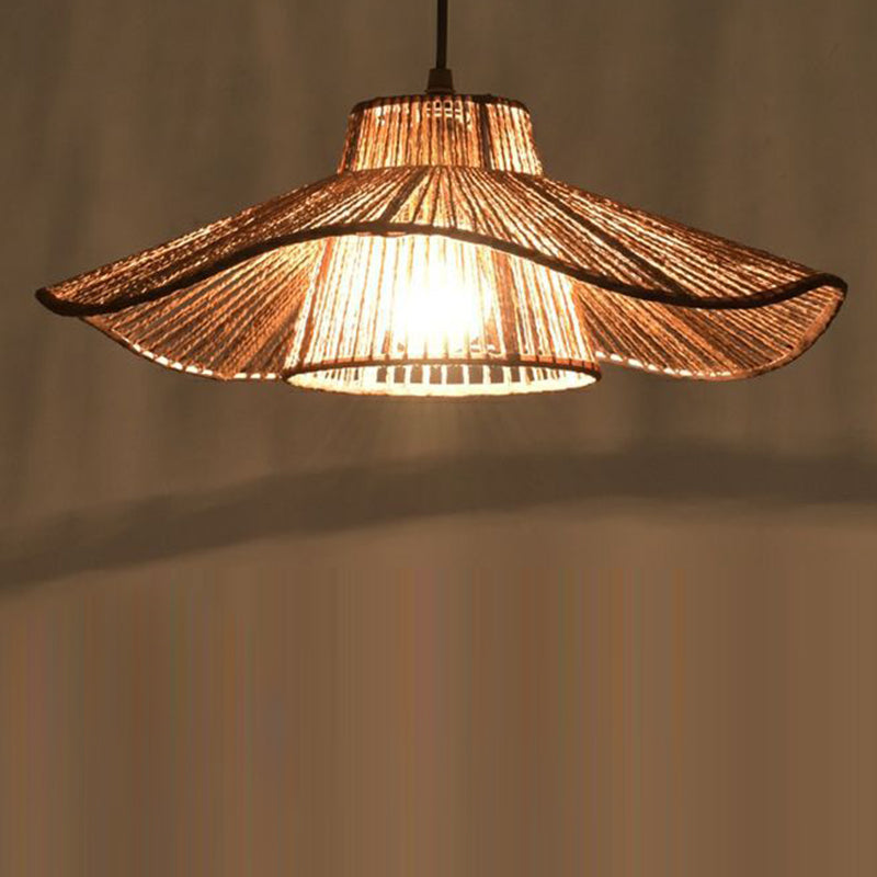 Suspension Luminaire 1 Lumière Pour Salle à Manger avec Chapeau de Paille Tissé en Corde de Chanvre Japonais Traditionnel 