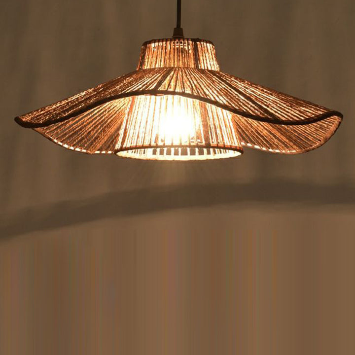 Suspension Luminaire 1 Lumière Pour Salle à Manger avec Chapeau de Paille Tissé en Corde de Chanvre Japonais Traditionnel 