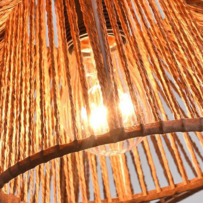 Suspension Luminaire 1 Lumière Pour Salle à Manger avec Chapeau de Paille Tissé en Corde de Chanvre Japonais Traditionnel 