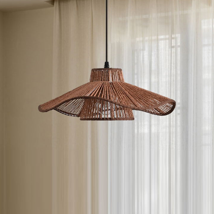 Suspension Luminaire 1 Lumière Pour Salle à Manger avec Chapeau de Paille Tissé en Corde de Chanvre Japonais Traditionnel 