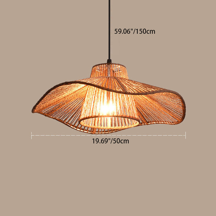 Suspension Luminaire 1 Lumière Pour Salle à Manger avec Chapeau de Paille Tissé en Corde de Chanvre Japonais Traditionnel 