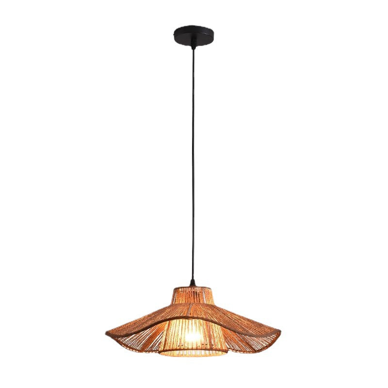 Suspension Luminaire 1 Lumière Pour Salle à Manger avec Chapeau de Paille Tissé en Corde de Chanvre Japonais Traditionnel 