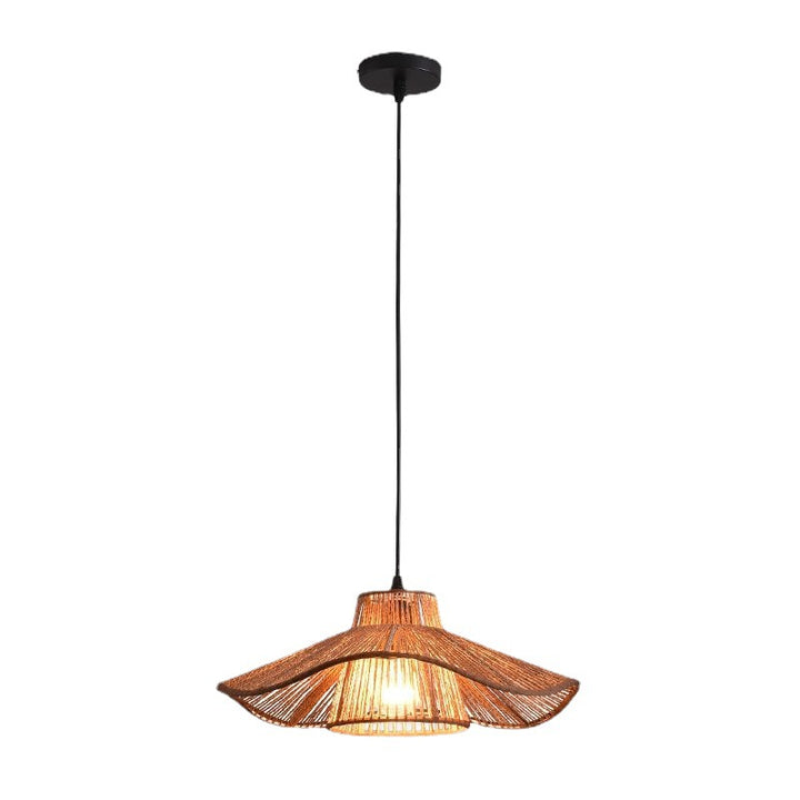 Suspension Luminaire 1 Lumière Pour Salle à Manger avec Chapeau de Paille Tissé en Corde de Chanvre Japonais Traditionnel 
